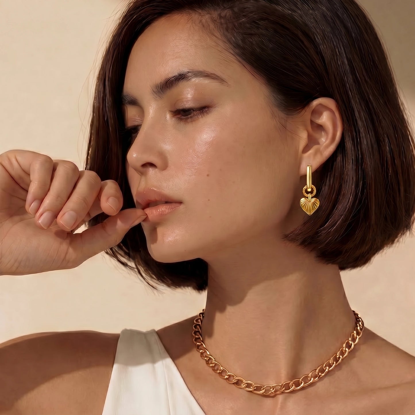 Sunburst Heart Huggie Earrings by MUKUN