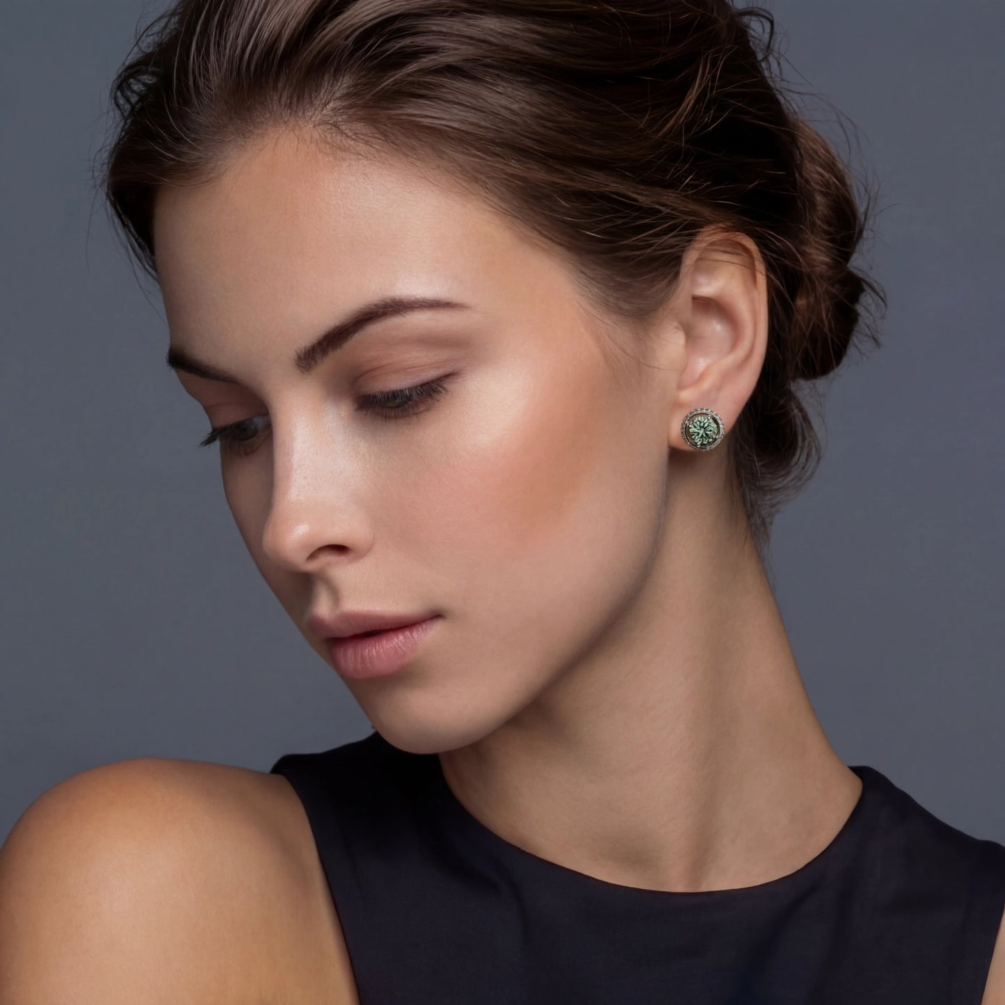 Emerald Spark Halo Studs by MUKUN